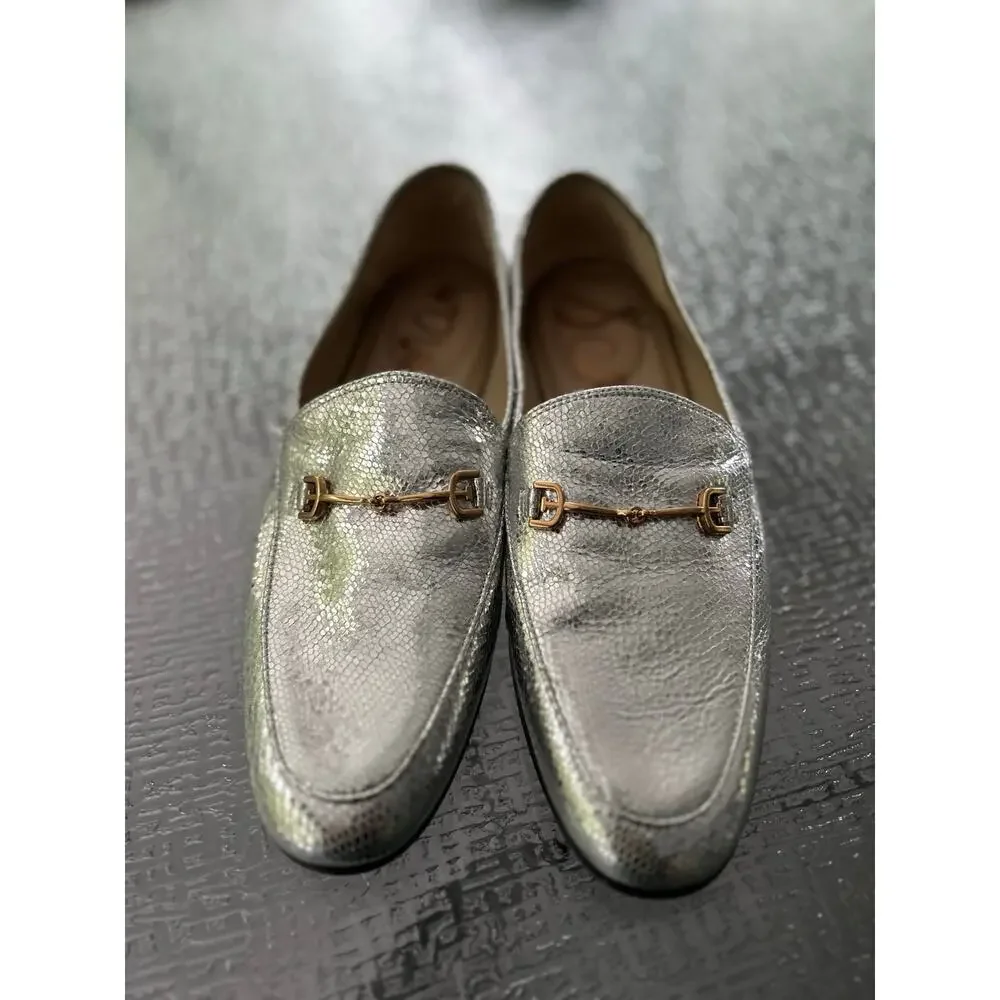 Sam Edelman Loraine Bit Loafers Metallic Silver Gold Hardware Size